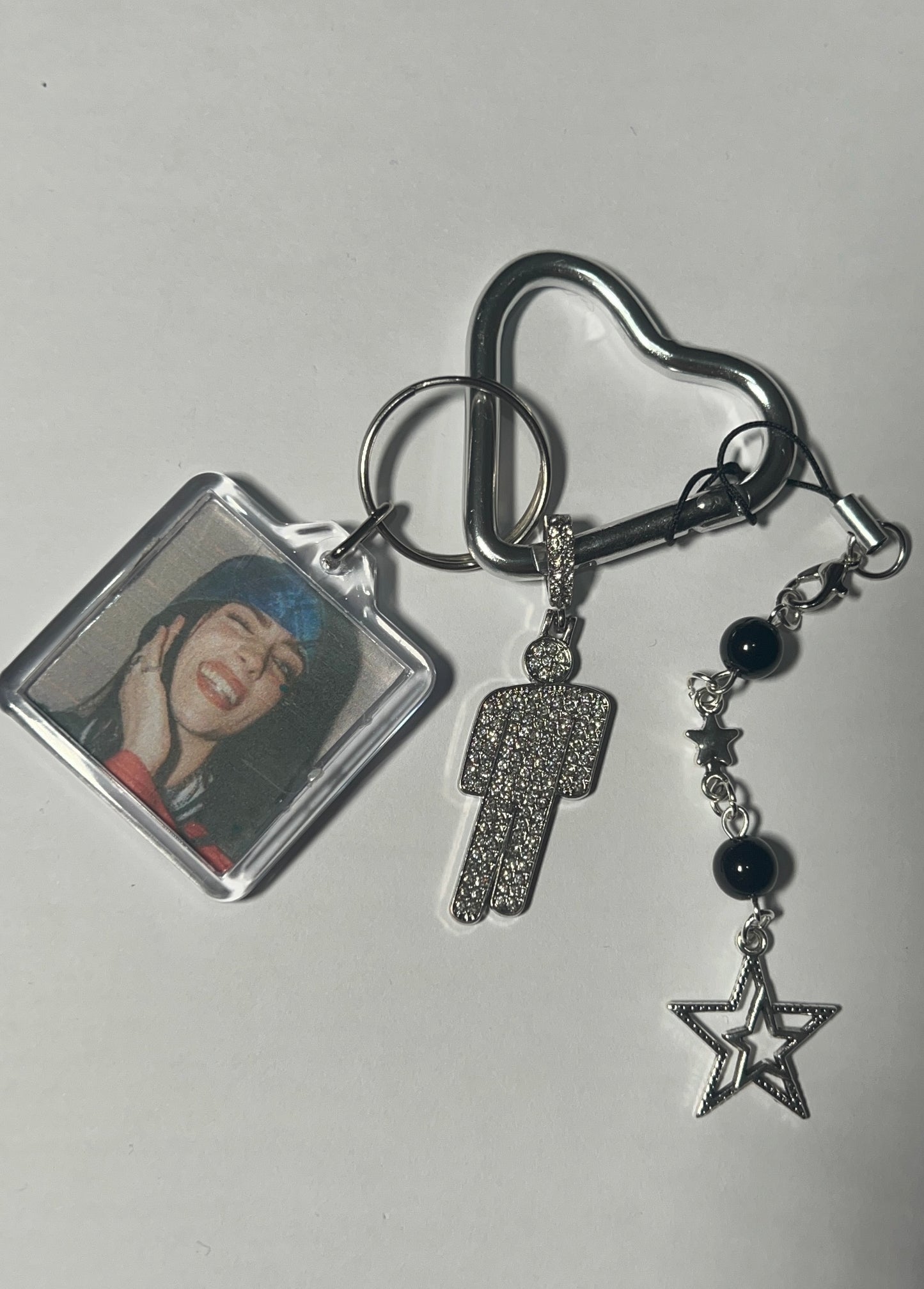 Billie eilish silver blohsh keychain with a cute billie pic literally a need
