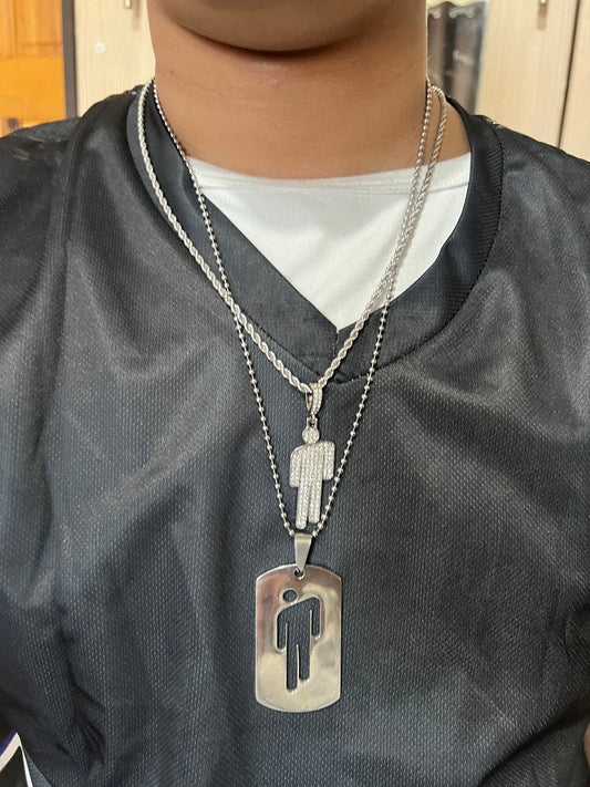Billie eilish dogtag and silver blohsh necklace bundle includes 2 necklaces silver&dogtag