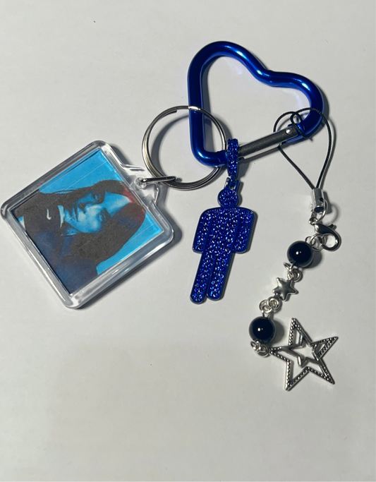 Billie eilish blue blohsh keychain with a cute billie pic
