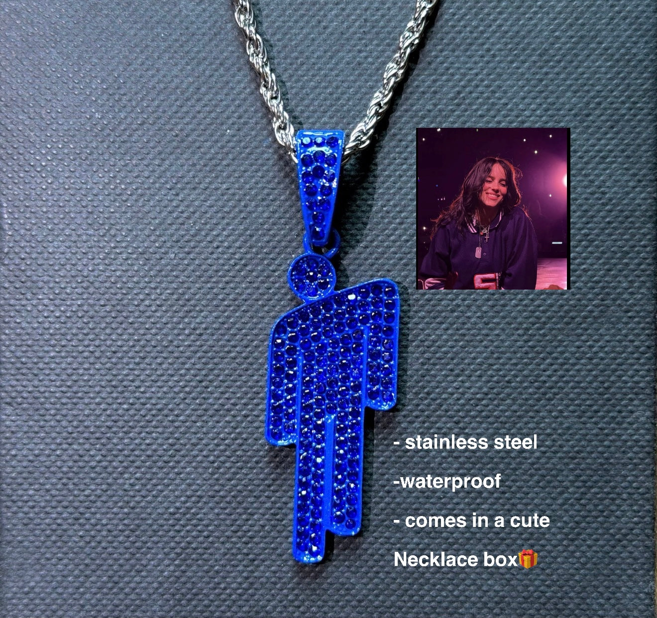 Billie Eilish Blohsh Necklaces stainless steel with a cute necklace box