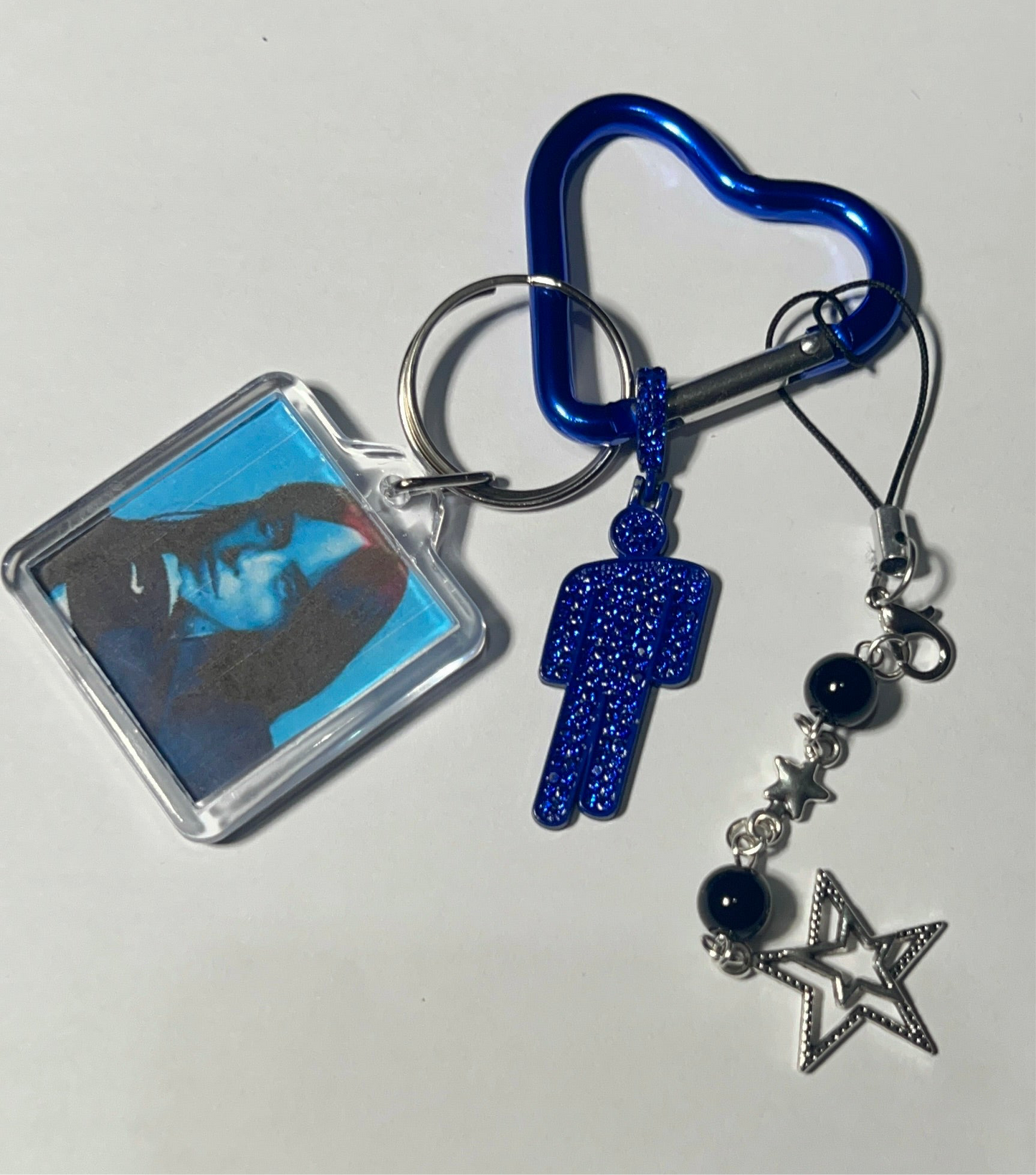 Billie eilish blue blohsh keychain with a cute billie pic