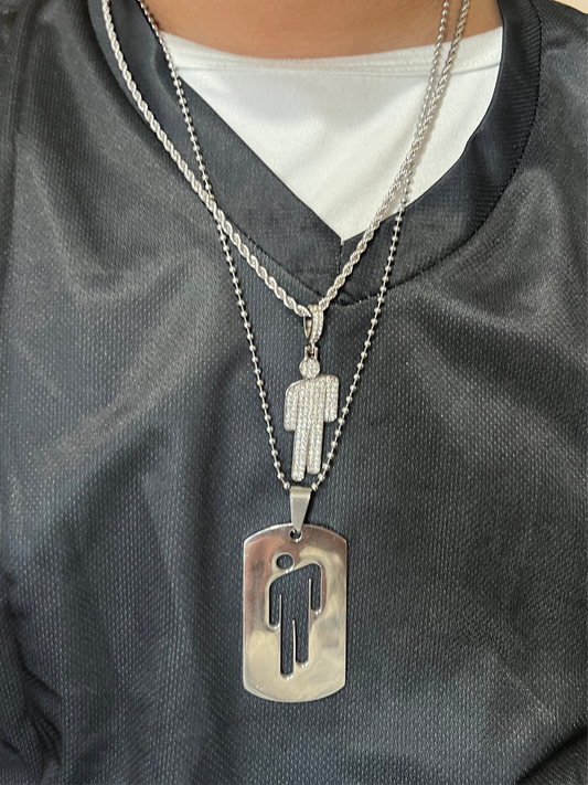 Billie eilish dogtag and silver blohsh necklace bundle includes 2 necklaces silver&dogtag