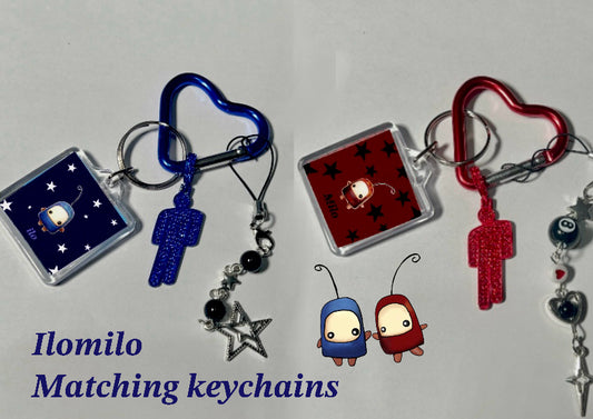 Billie eilish ilomilo matching heart carabiner keychains with picture frames 1x blue 1x red